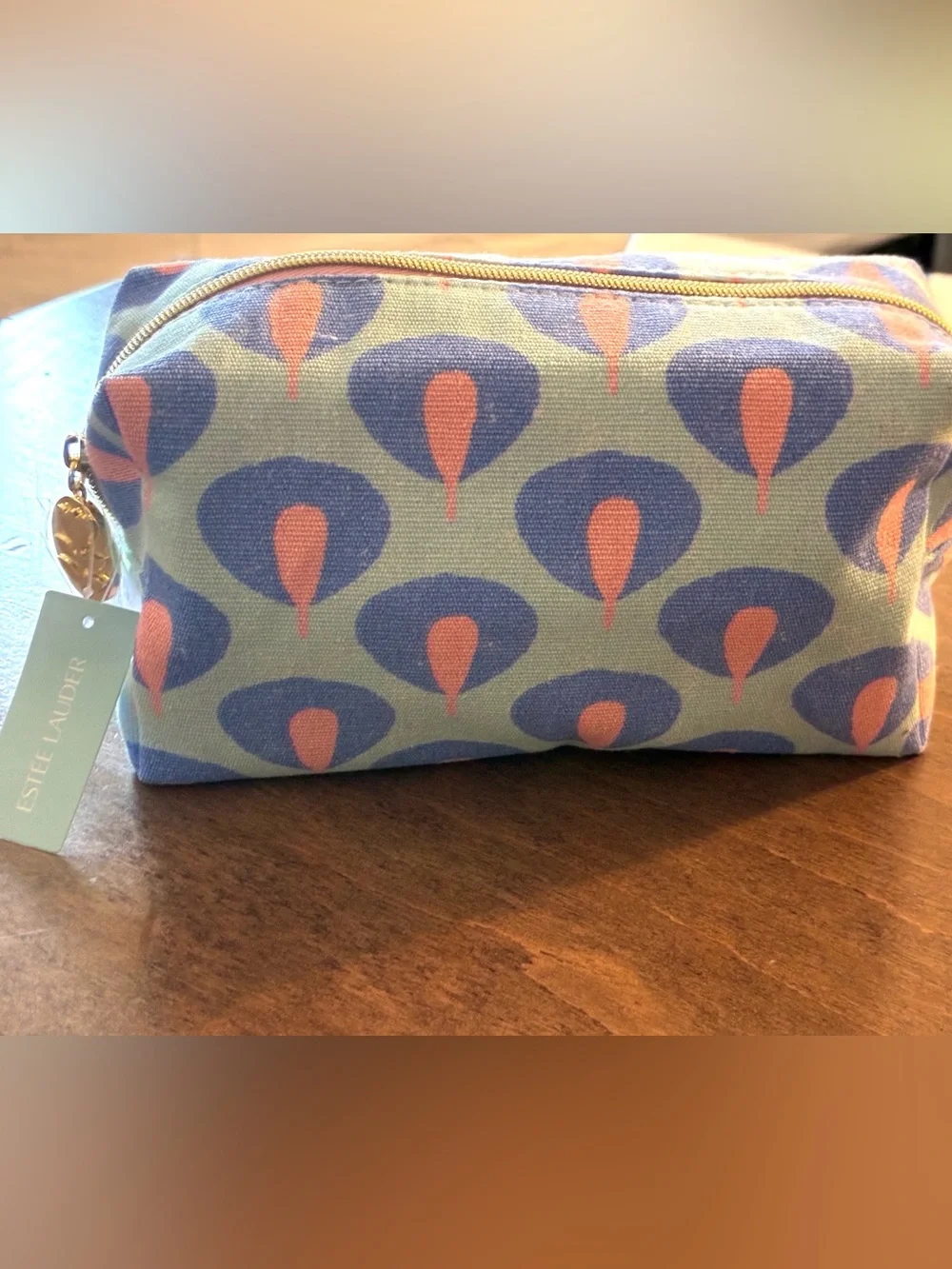 Estee Lauder Blue and Coral Teardrop Cosmetic Pouch